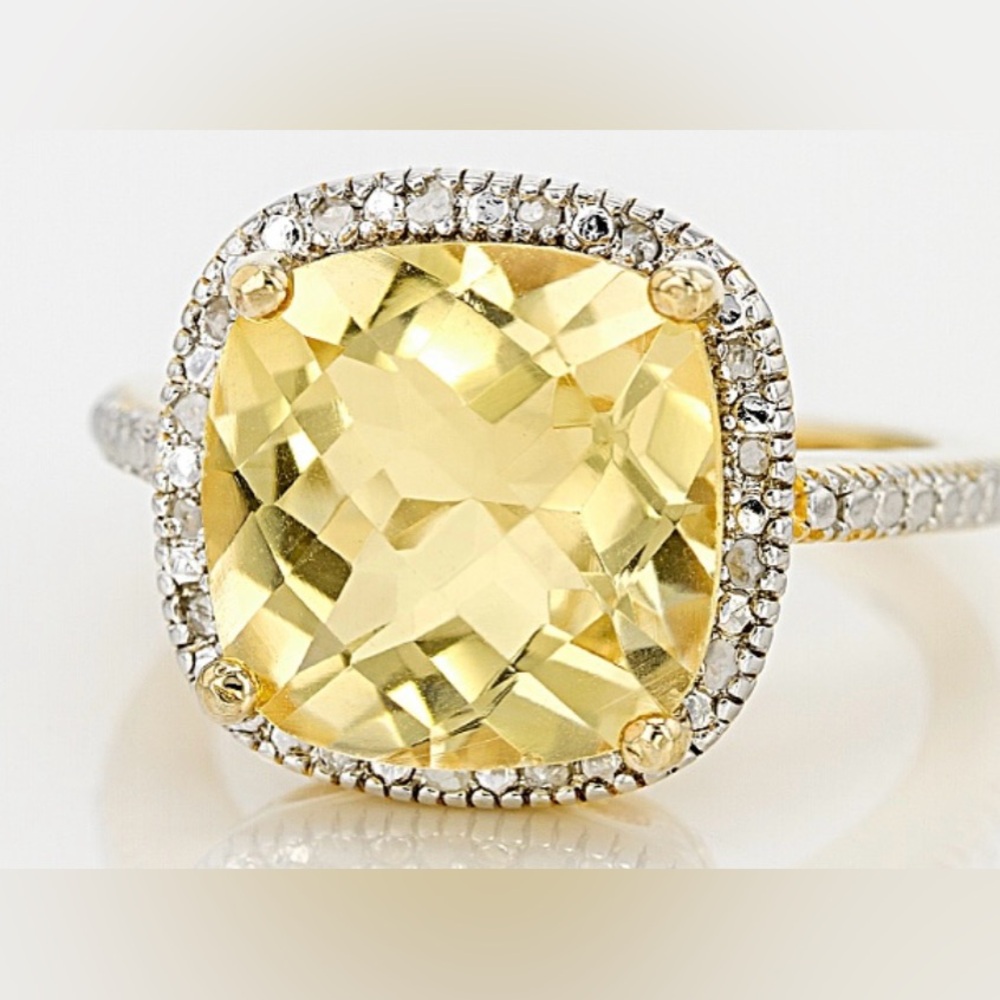 5.60ct Square Cushion Citrine With .10ctw Round White Diamond